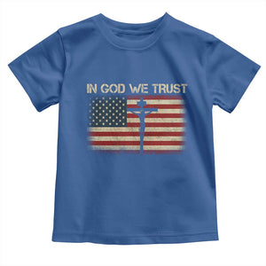 Christian USA Flag Toddler T Shirt American Christ Faith Cross Patriotic In God We Trust TS10 Royal Blue Print Your Wear