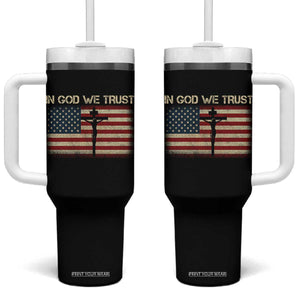 Christian USA Flag Tumbler With Handle American Christ Faith Cross Patriotic In God We Trust TS10 One Size: 40 oz Black Print Your Wear