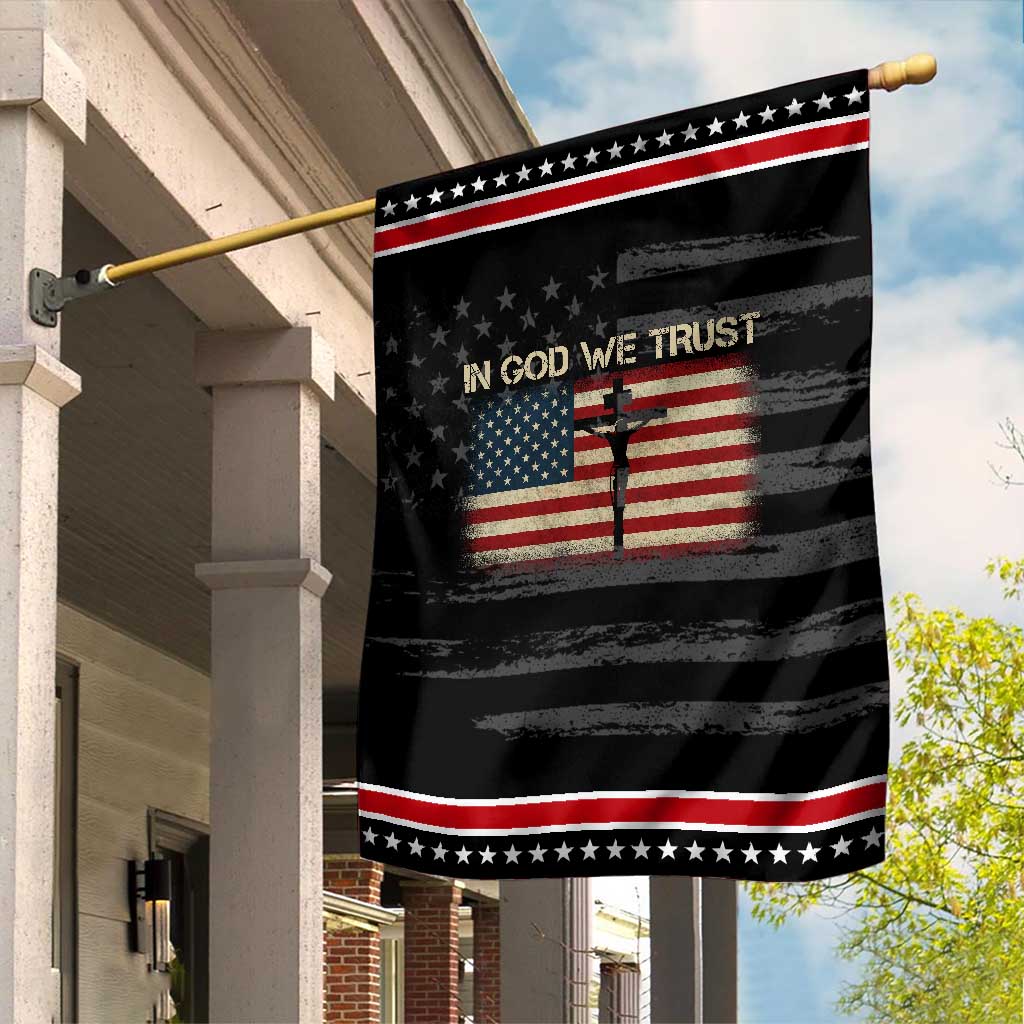 Christian USA Flag Garden Flag American Christ Faith Cross Patriotic In God We Trust TS10 Distressed Black Red Print Your Wear