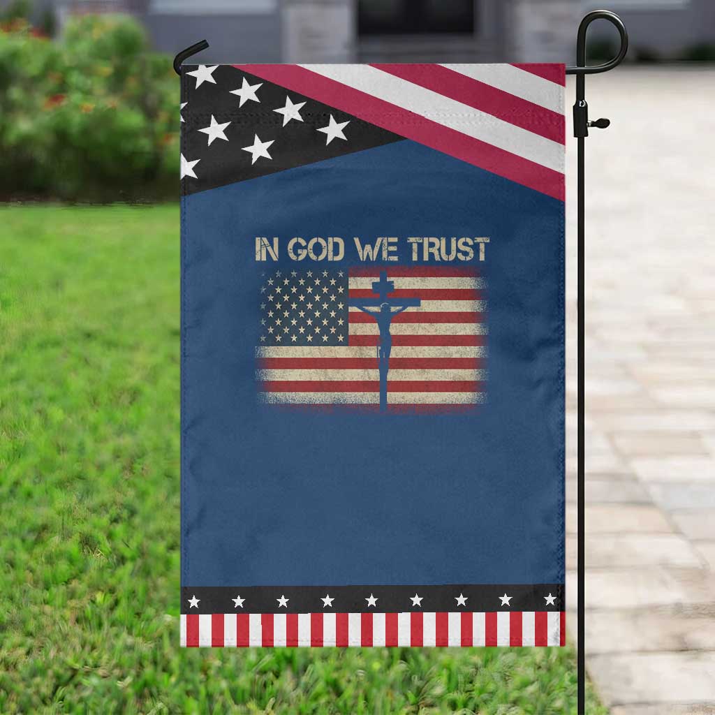 Christian USA Flag Garden Flag American Christ Faith Cross Patriotic In God We Trust TS10 Classic Blue Black Print Your Wear
