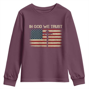 Christian USA Flag Youth Sweatshirt American Christ Faith Cross Patriotic In God We Trust TS10 Maroon Print Your Wear