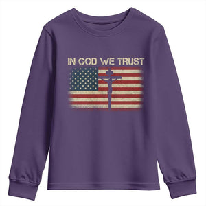 Christian USA Flag Youth Sweatshirt American Christ Faith Cross Patriotic In God We Trust TS10 Purple Print Your Wear