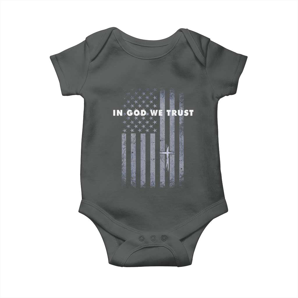 USA Flag Religious Quote Baby Onesie In God We Trust American Patriotic Faith 4th of July Cross TS10 Dark Heather Print Your Wear