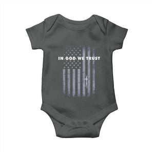 USA Flag Religious Quote Baby Onesie In God We Trust American Patriotic Faith 4th of July Cross TS10 Dark Heather Print Your Wear
