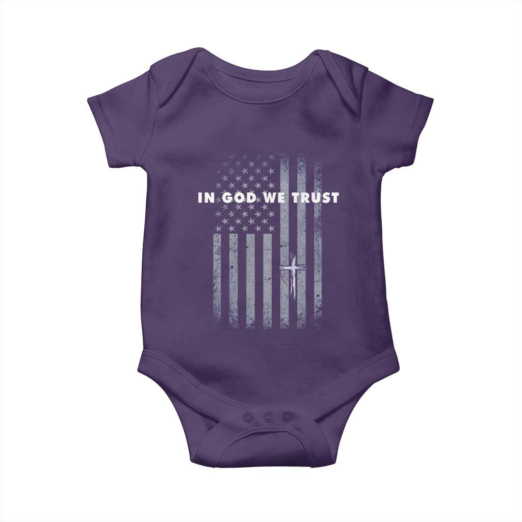 USA Flag Religious Quote Baby Onesie In God We Trust American Patriotic Faith 4th of July Cross TS10 Purple Print Your Wear