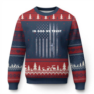 USA Flag Religious Quote Ugly Christmas Sweater In God We Trust American Patriotic Faith 4th of July Cross TS10 Navy Red Print Your Wear