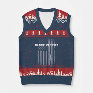 USA Flag Religious Quote V-Neck Knit Sweater Vest In God We Trust American Patriotic Faith 4th of July Cross TS10 Navy Red Print Your Wear