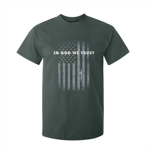 USA Flag Religious Quote T Shirt For Kid In God We Trust American Patriotic Faith 4th of July Cross TS10 Dark Forest Green Print Your Wear