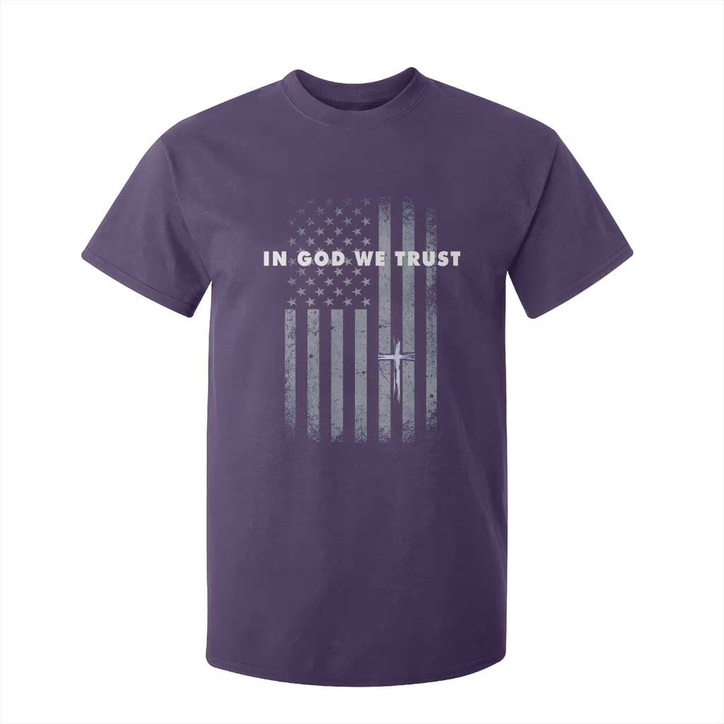 USA Flag Religious Quote T Shirt For Kid In God We Trust American Patriotic Faith 4th of July Cross TS10 Purple Print Your Wear