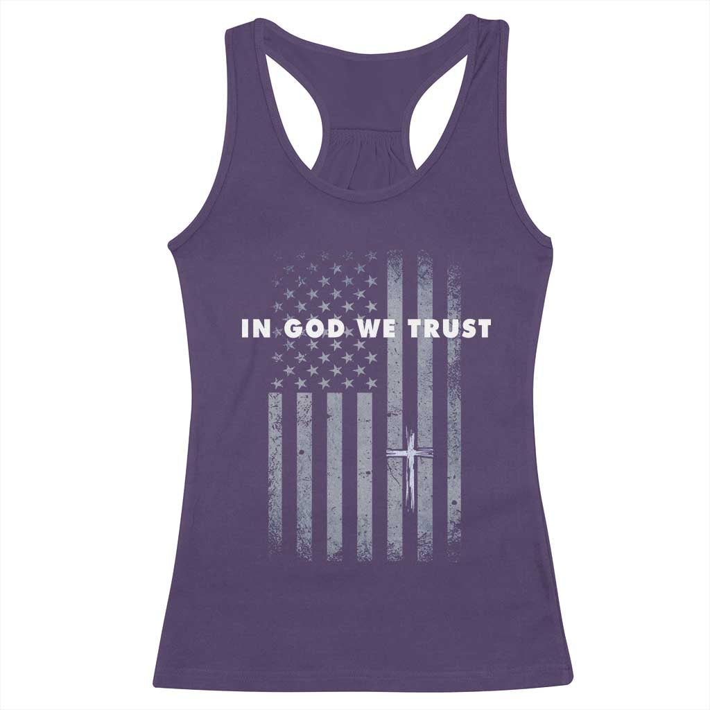 USA Flag Religious Quote Racerback Tank Top In God We Trust American Patriotic Faith 4th of July Cross TS10 Purple Print Your Wear