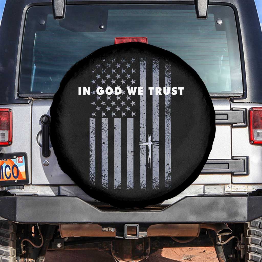 USA Flag Religious Quote Spare Tire Cover In God We Trust American Patriotic Faith 4th of July Cross TS10 No hole Black Print Your Wear