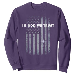 USA Flag Religious Quote Sweatshirt In God We Trust American Patriotic Faith 4th of July Cross TS10 Purple Print Your Wear