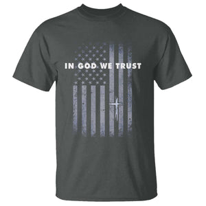 USA Flag Religious Quote T Shirt In God We Trust American Patriotic Faith 4th of July Cross TS10 Dark Heather Print Your Wear