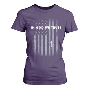 USA Flag Religious Quote T Shirt For Women In God We Trust American Patriotic Faith 4th of July Cross TS10 Purple Print Your Wear