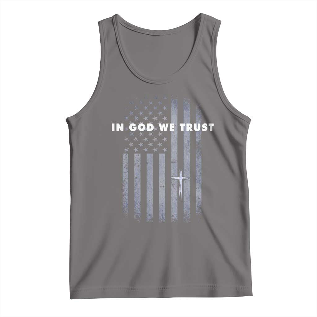 USA Flag Religious Quote Tank Top In God We Trust American Patriotic Faith 4th of July Cross TS10 Deep Heather Print Your Wear