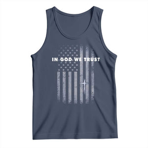 USA Flag Religious Quote Tank Top In God We Trust American Patriotic Faith 4th of July Cross TS10 Navy Print Your Wear
