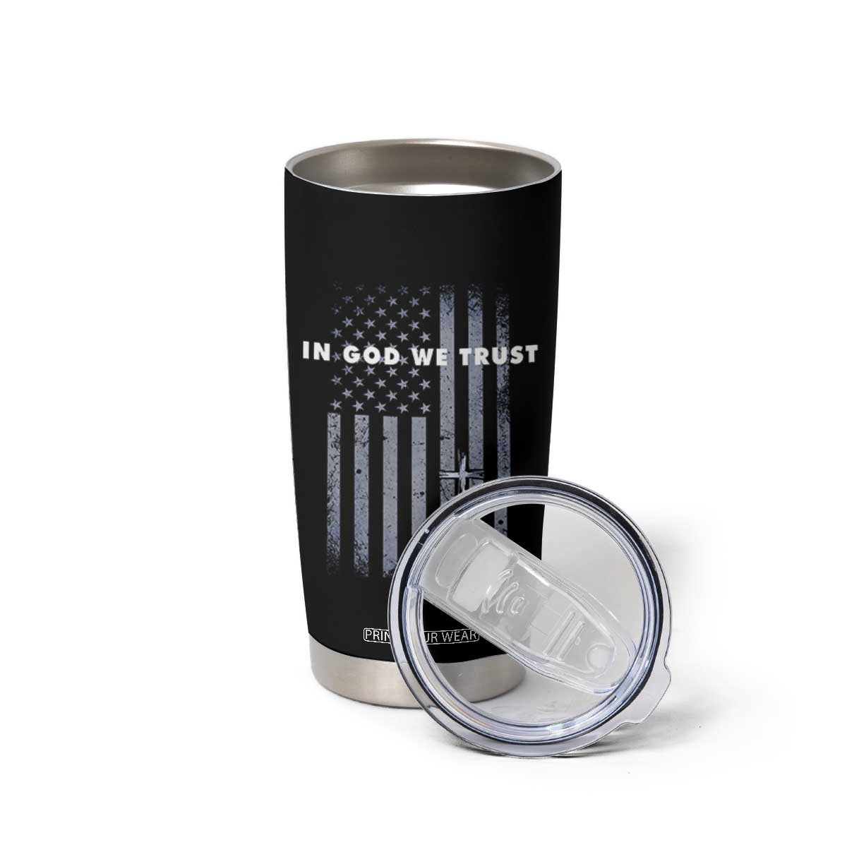 USA Flag Religious Quote Tumbler Cup In God We Trust American Patriotic Faith 4th of July Cross TS10 Print Your Wear