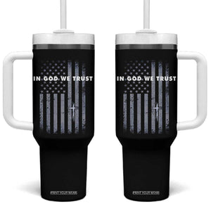 USA Flag Religious Quote Tumbler With Handle In God We Trust American Patriotic Faith 4th of July Cross TS10 One Size: 40 oz Black Print Your Wear