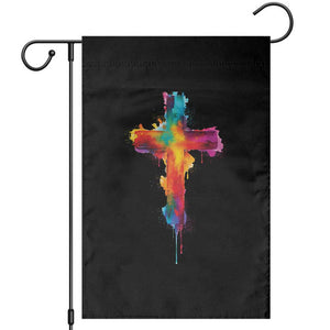 Faith Cross Garden Flag Christian Believe Blessed By God Colorful Watercolor Graphic TS10 Black Print Your Wear