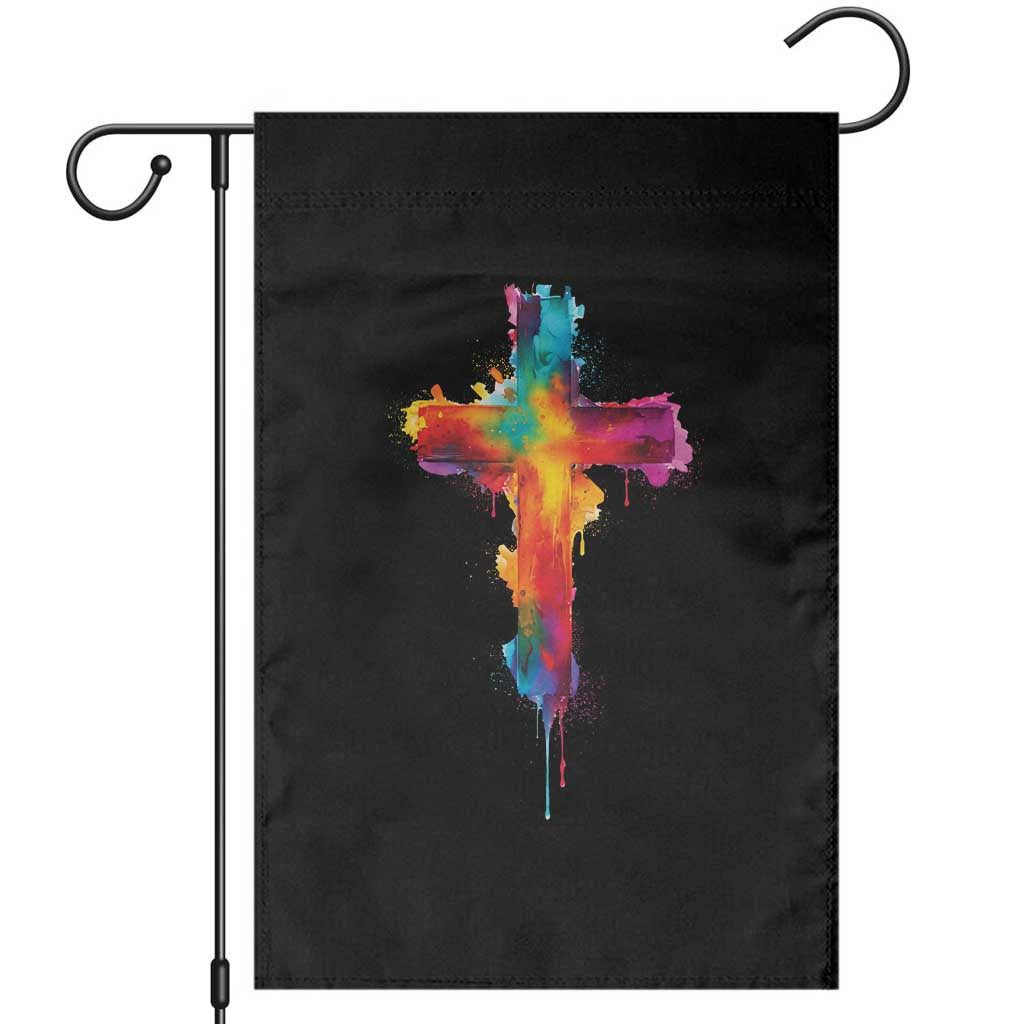 Faith Cross Garden Flag Christian Believe Blessed By God Colorful Watercolor Graphic TS10 Black Print Your Wear