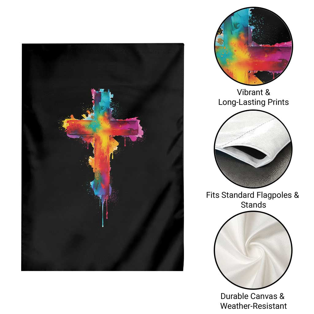 Faith Cross Garden Flag Christian Believe Blessed By God Colorful Watercolor Graphic TS10 Print Your Wear