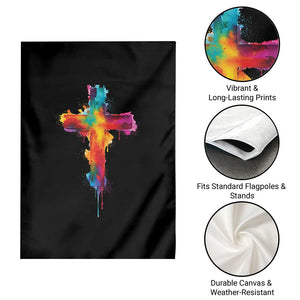 Faith Cross Garden Flag Christian Believe Blessed By God Colorful Watercolor Graphic TS10 Print Your Wear