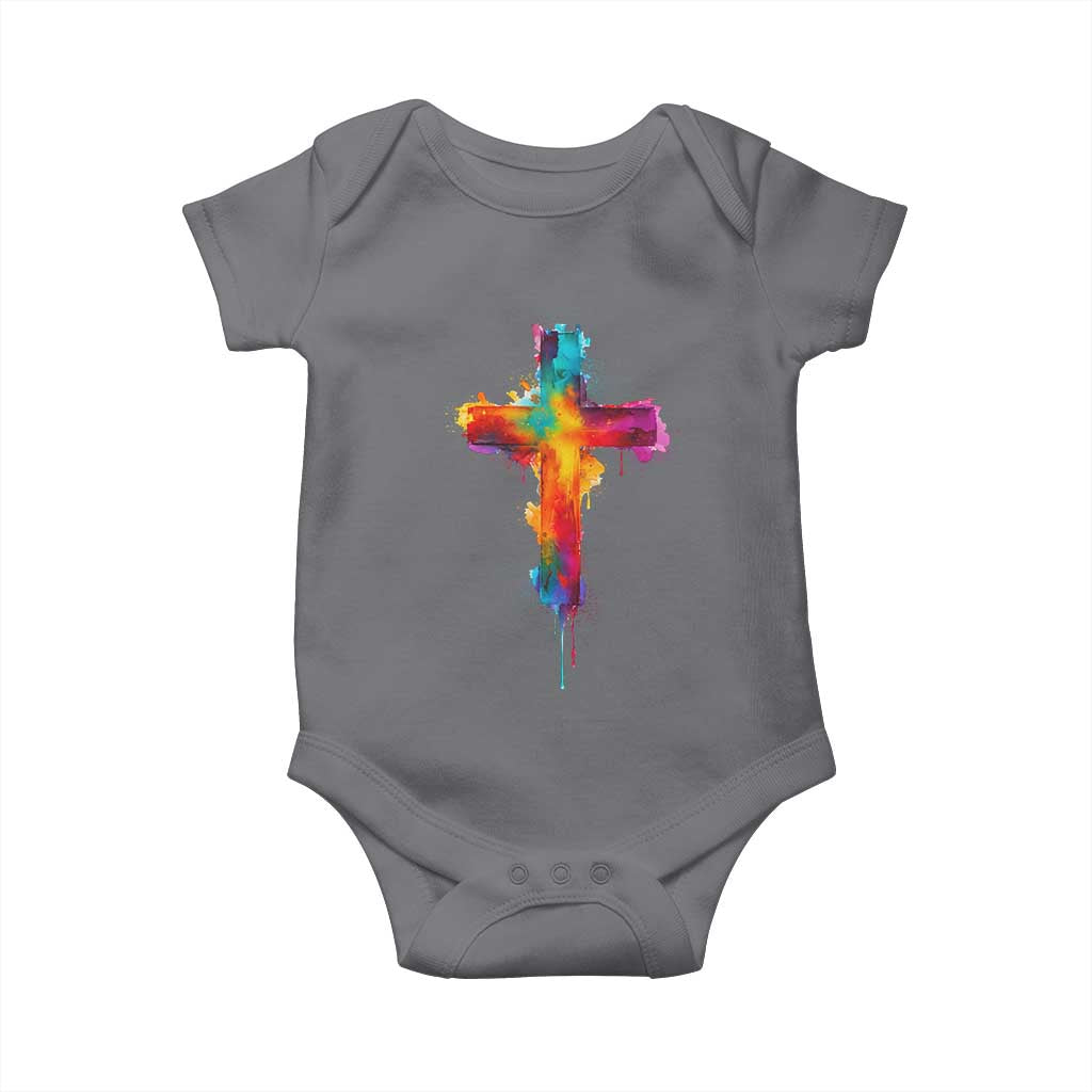 Faith Cross Baby Onesie Christian Believe Blessed By God Colorful Watercolor Graphic TS10 Charcoal Print Your Wear