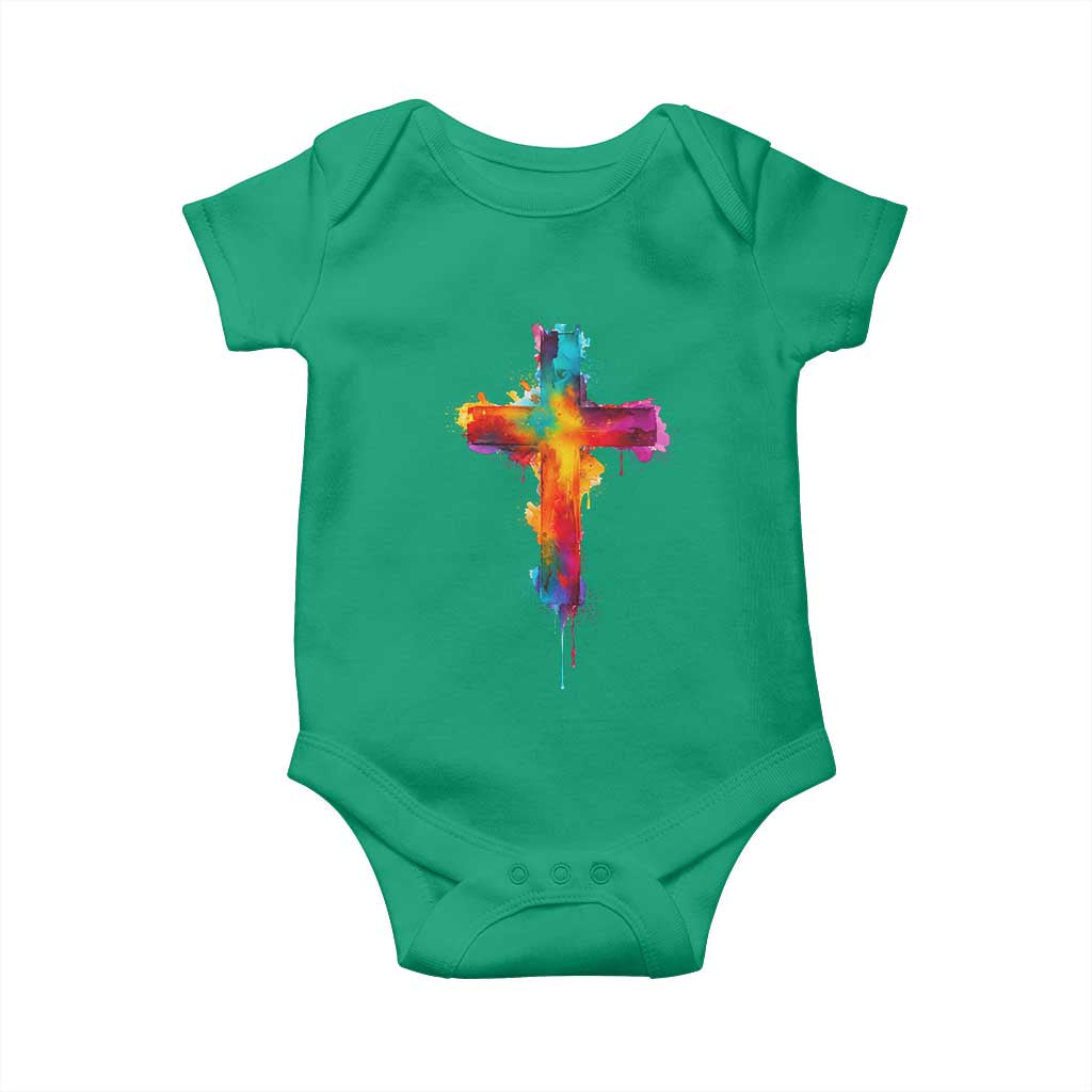 Faith Cross Baby Onesie Christian Believe Blessed By God Colorful Watercolor Graphic TS10 Irish Green Print Your Wear