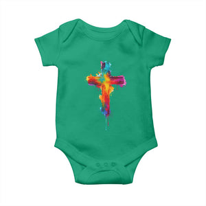 Faith Cross Baby Onesie Christian Believe Blessed By God Colorful Watercolor Graphic TS10 Irish Green Print Your Wear