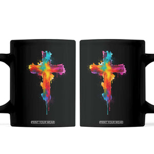 Faith Cross Coffee Mug Christian Believe Blessed By God Colorful Watercolor Graphic TS10 Black Print Your Wear