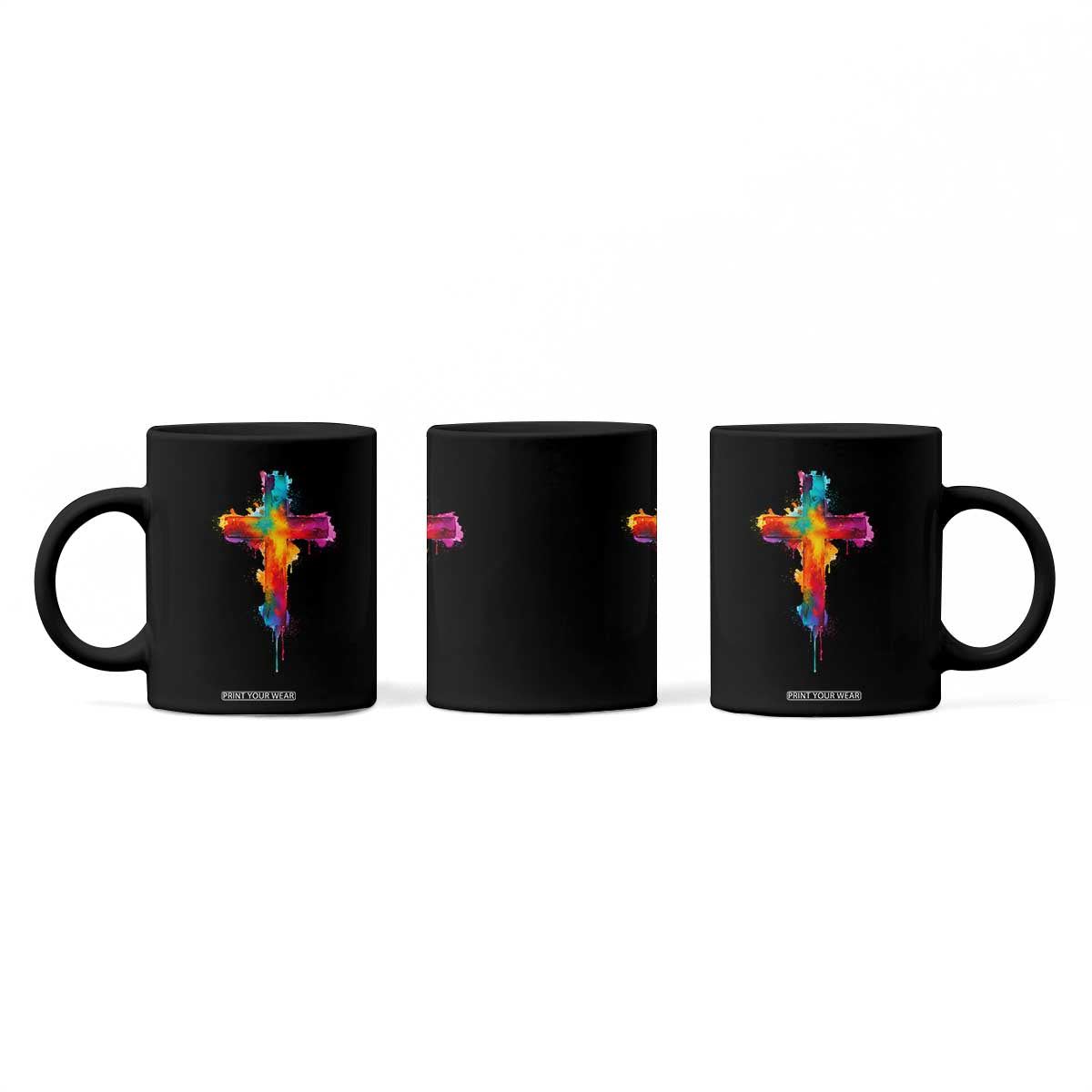 Faith Cross Coffee Mug Christian Believe Blessed By God Colorful Watercolor Graphic TS10 Print Your Wear