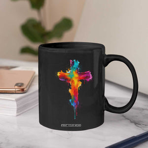 Faith Cross Coffee Mug Christian Believe Blessed By God Colorful Watercolor Graphic TS10 Print Your Wear