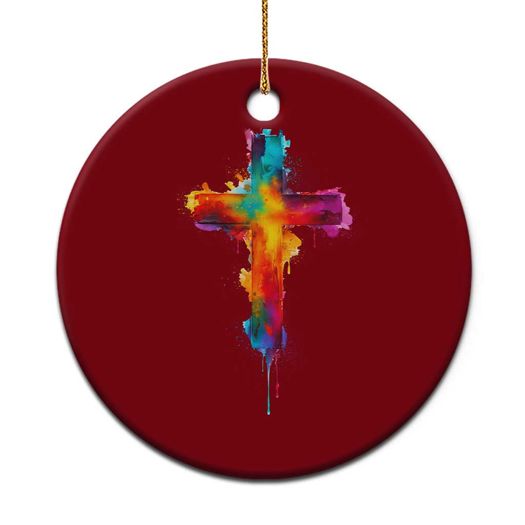 Faith Cross Ceramic Ornament Christian Believe Blessed By God Colorful Watercolor Graphic TS10 1pc Red Print Your Wear