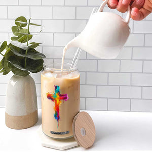 Faith Cross Glass Can Christian Believe Blessed By God Colorful Watercolor Graphic TS10 Print Your Wear