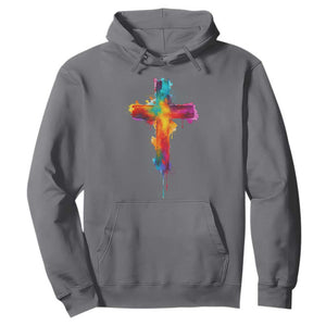 Faith Cross Hoodie Christian Believe Blessed By God Colorful Watercolor Graphic TS10 Charcoal Print Your Wear