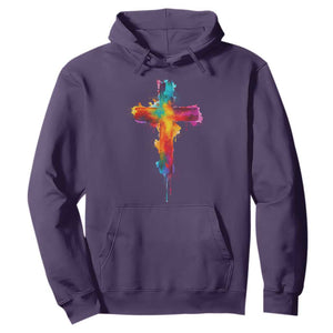 Faith Cross Hoodie Christian Believe Blessed By God Colorful Watercolor Graphic TS10 Purple Print Your Wear