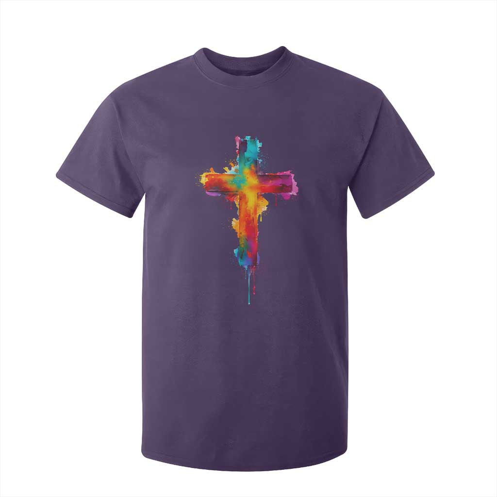 Faith Cross T Shirt For Kid Christian Believe Blessed By God Colorful Watercolor Graphic TS10 Purple Print Your Wear