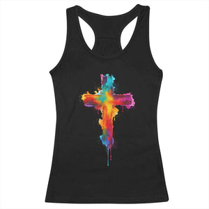 Faith Cross Racerback Tank Top Christian Believe Blessed By God Colorful Watercolor Graphic TS10 Black Print Your Wear