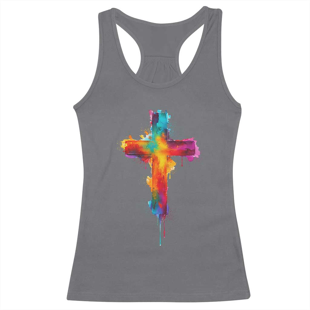 Faith Cross Racerback Tank Top Christian Believe Blessed By God Colorful Watercolor Graphic TS10 Charcoal Print Your Wear