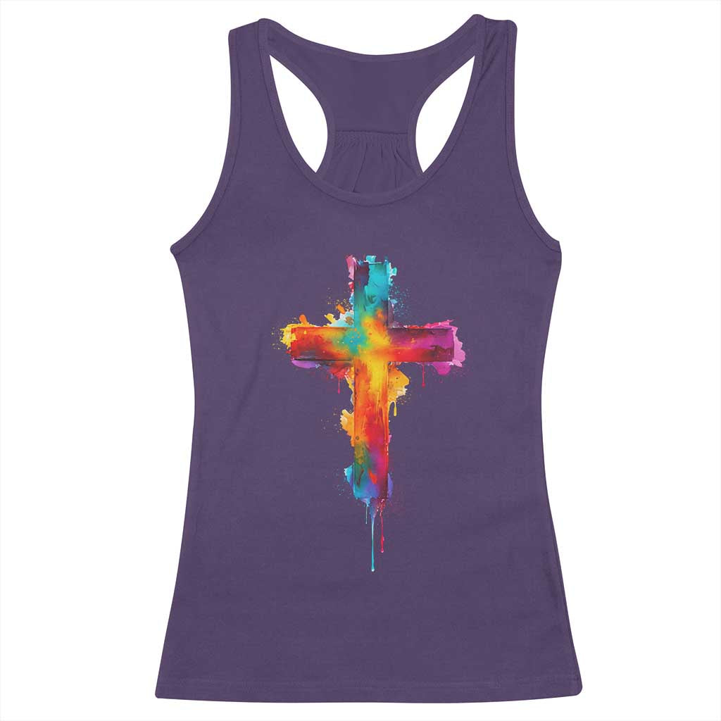 Faith Cross Racerback Tank Top Christian Believe Blessed By God Colorful Watercolor Graphic TS10 Purple Print Your Wear
