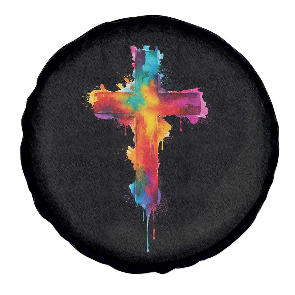 Faith Cross Spare Tire Cover Christian Believe Blessed By God Colorful Watercolor Graphic TS10 Print Your Wear