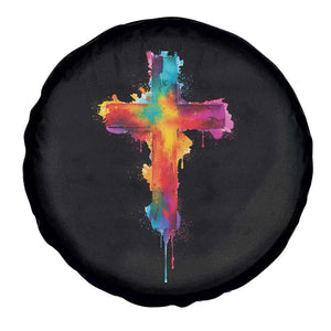 Faith Cross Spare Tire Cover Christian Believe Blessed By God Colorful Watercolor Graphic TS10 Print Your Wear