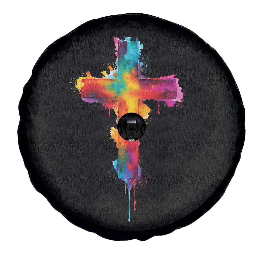 Faith Cross Spare Tire Cover Christian Believe Blessed By God Colorful Watercolor Graphic TS10 Print Your Wear