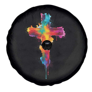 Faith Cross Spare Tire Cover Christian Believe Blessed By God Colorful Watercolor Graphic TS10 Print Your Wear