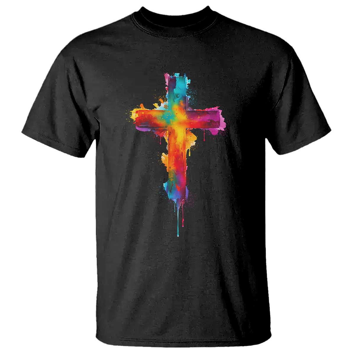 Faith Cross T Shirt Christian Believe Blessed By God Colorful Watercolor Graphic TS10 Black Print Your Wear