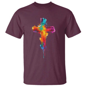 Faith Cross T Shirt Christian Believe Blessed By God Colorful Watercolor Graphic TS10 Maroon Print Your Wear