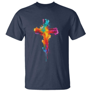 Faith Cross T Shirt Christian Believe Blessed By God Colorful Watercolor Graphic TS10 Navy Print Your Wear