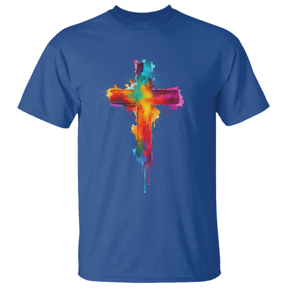 Faith Cross T Shirt Christian Believe Blessed By God Colorful Watercolor Graphic TS10 Royal Blue Print Your Wear