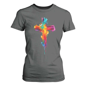 Faith Cross T Shirt For Women Christian Believe Blessed By God Colorful Watercolor Graphic TS10 Dark Heather Print Your Wear