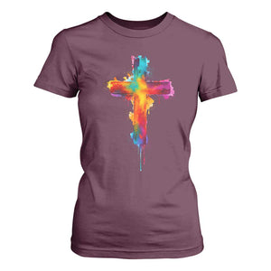 Faith Cross T Shirt For Women Christian Believe Blessed By God Colorful Watercolor Graphic TS10 Maroon Print Your Wear